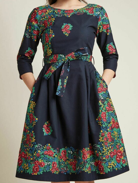 Palava Dresses & Skirts - NWT PALAVA UK Beatrice Black Hungarian Flower Retro Belted Midi Dress US 10